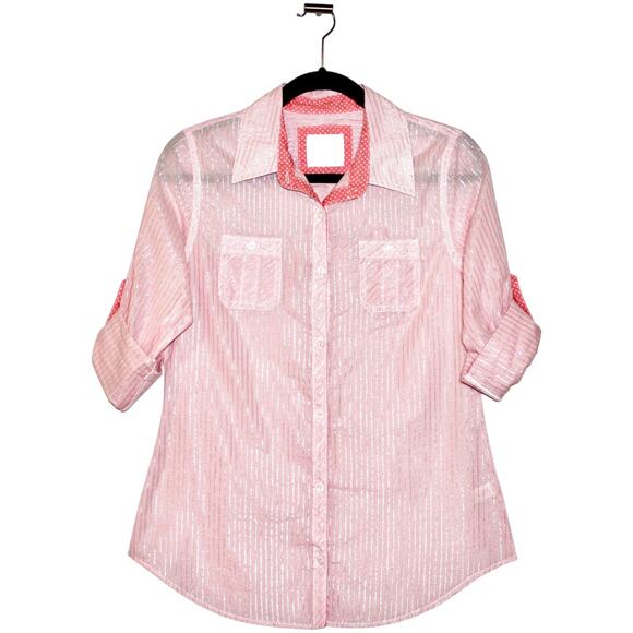 Justice Pink Metallic Button Down Size 18 Girl's - Picture 1 of 3